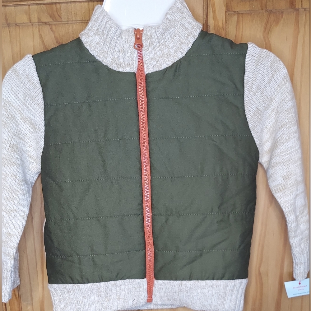 Cat And Jack Green & Gray Quilted Jacket with Orange Jacket Boys Size 2T Preppy
